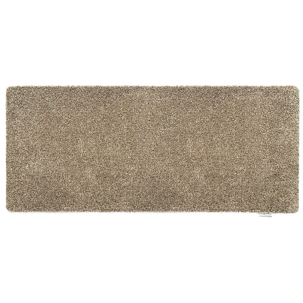 Plain Fleck Linen Washable Runner- a 100% recycled material runner featuring blend of dark brown, light brown, and beige colours.