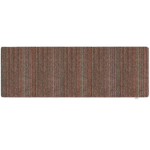 Candy Stripe Washable Runner- a 100% recycled material runner featuring a subtle striped pattern in shades of orange, red, beige, and grey.