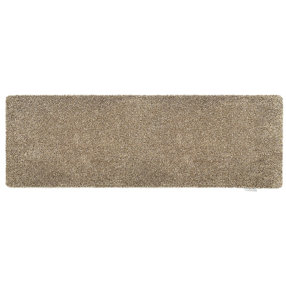 Plain Fleck Linen Washable Runner- a 100% recycled material runner featuring blend of dark brown, light brown, and beige colours.