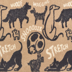 Close up of Lifestyle Hug Rug beige battersea dogs washable doormat pattern