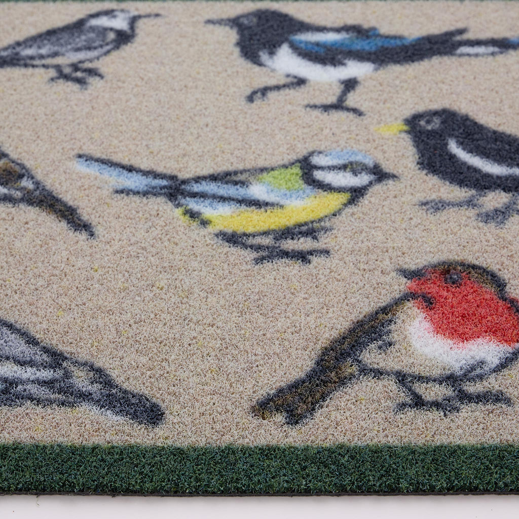 Bird Watcher Outdoor Doormat- 100% recycled nylon outdoor doormat featuring hand-painted birds.