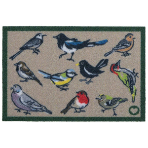 Bird Watcher Outdoor Doormat- 100% recycled nylon outdoor doormat featuring hand-painted birds.