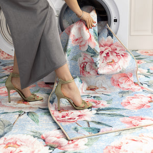 Hug Rug Blue Blooming Peonies Machine Washable Rug
