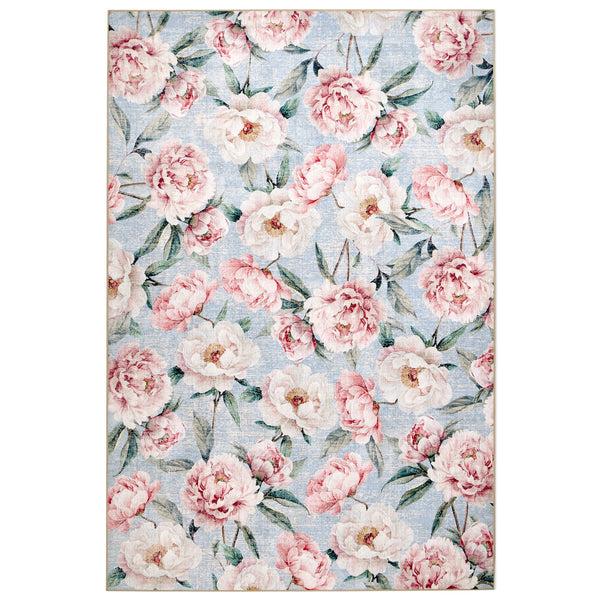 Hug Rug Blue Blooming Peonies Washable Rug