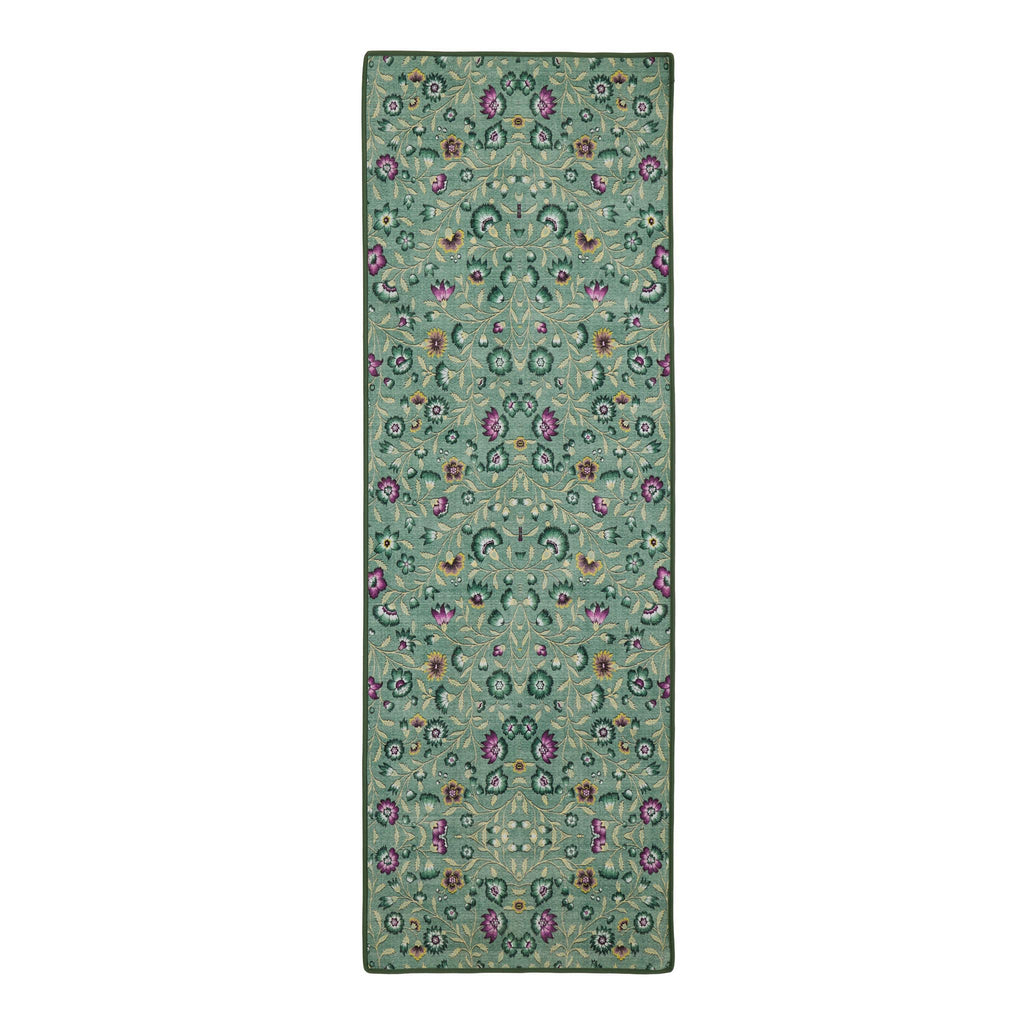 Blossoming Vines Eco-Washable Runner- a green eco-washable runner featuring colourful florals and green leaves.