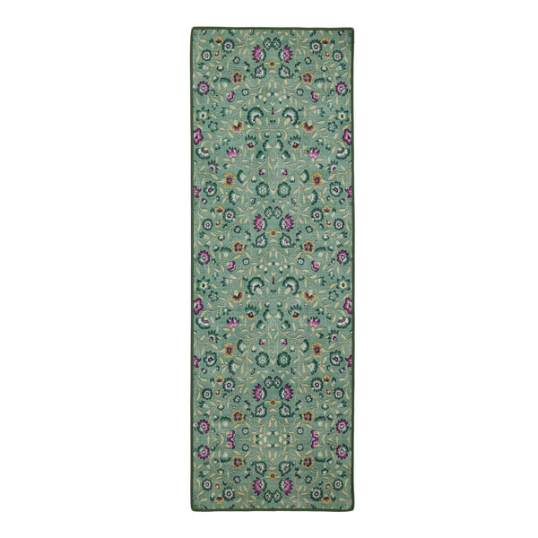 Blossoming Vines Eco-Washable Runner- a green eco-washable runner featuring colourful florals and green leaves.