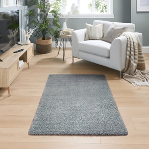 My Blue Fleck Rug – a washable rug in lighter and darker shades of silvery blue.
