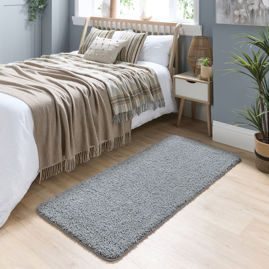 My Blue Fleck Rug – a washable rug in lighter and darker shades of silvery blue.