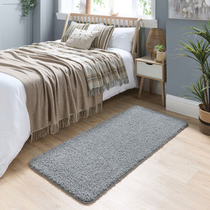 My Blue Fleck Rug – a washable rug in lighter and darker shades of silvery blue.