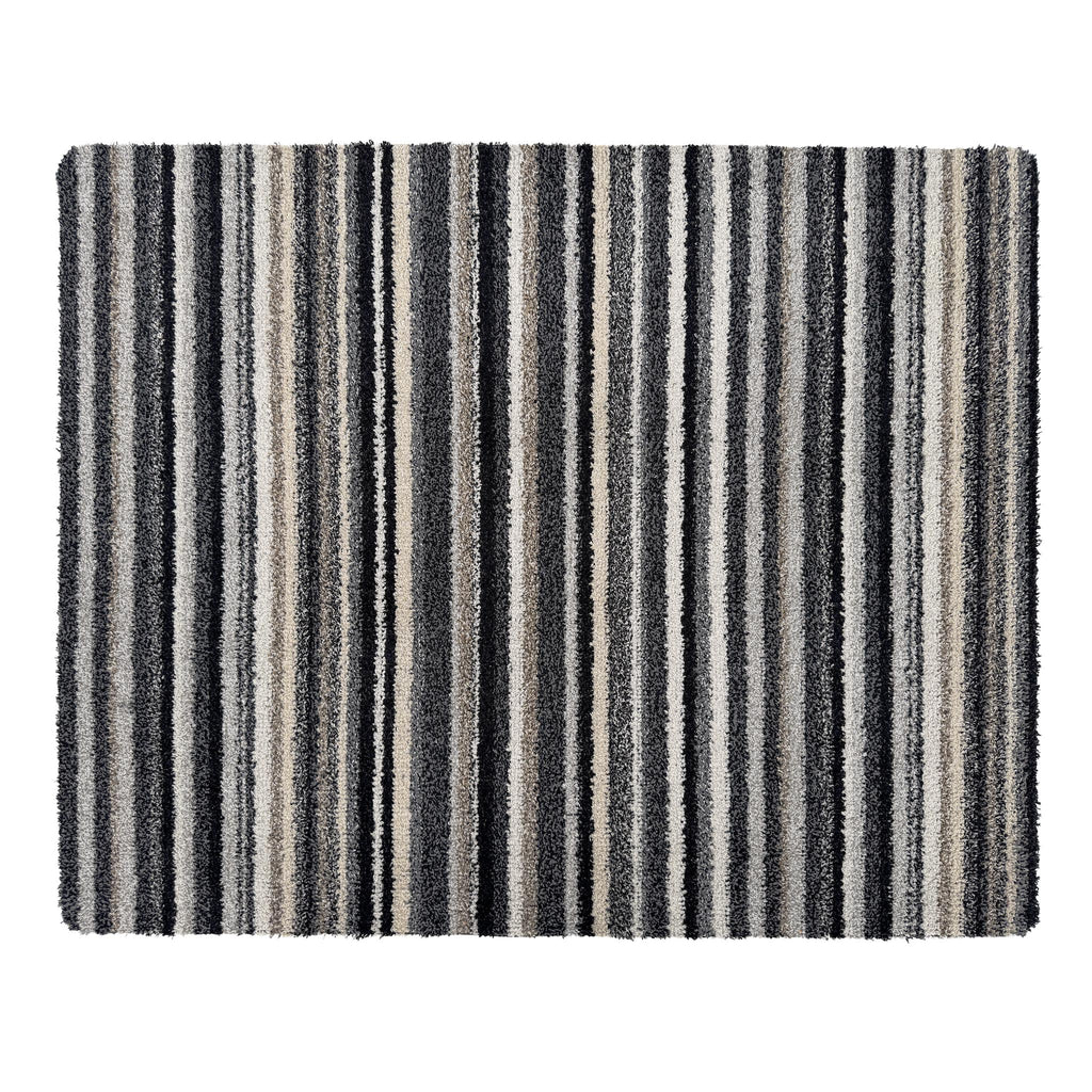 Candy Monochrome doormat- a cotton doormat featuring a striped design  in beige, grey, brown, black, and white.