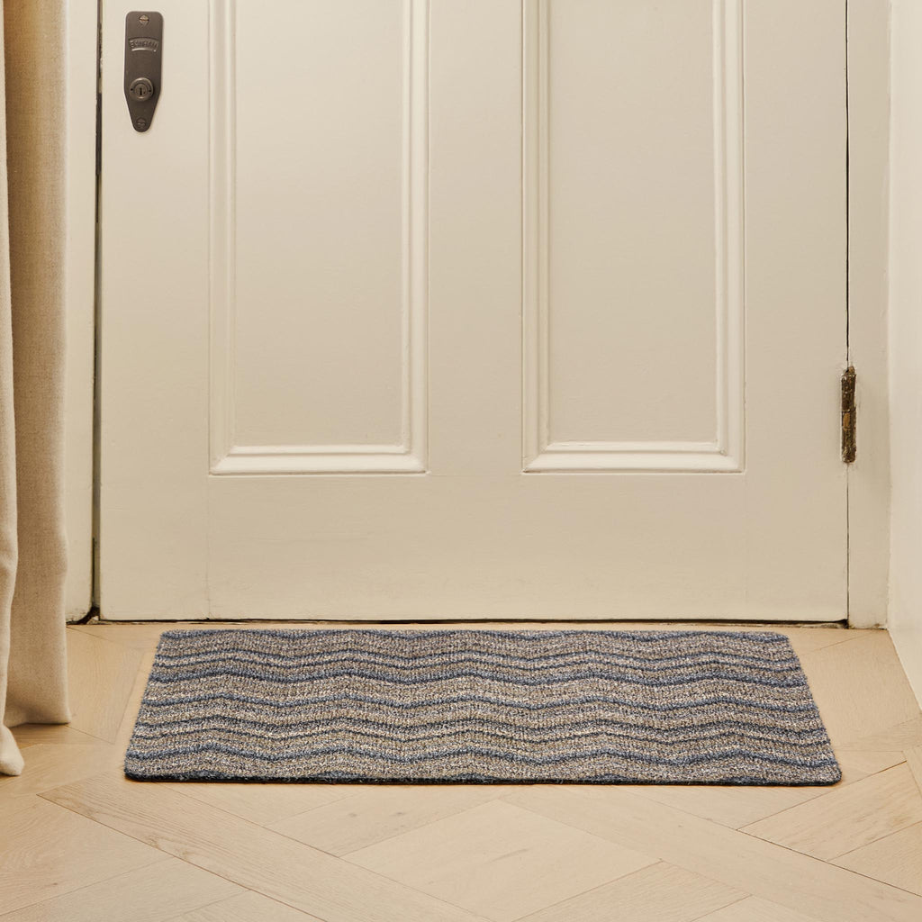 Ribbon Grey Zig Zag Washable Doormat