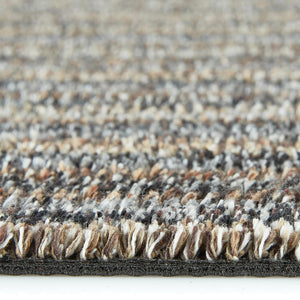 Candy Rocks Striped Washable Runner- a 100% recycled material runner featuring a subtle striped pattern in shades of beige, grey, and orange.