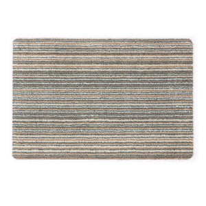 Candy Sand Stripe Washable Doormat- a recycled material doormat with a fleck design in the shades of teal, beige, brown, white, and light grey.
