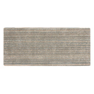 Candy Sand Striped Washable Runner- a 100% recycled material runner featuring a subtle striped pattern in shades of teal, beige, brown, white, and light grey.