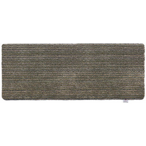 Candy Sage Green Washable Runner- a 100% recycled material runner featuring a subtle striped pattern in shades of grey, beige, and medium green.