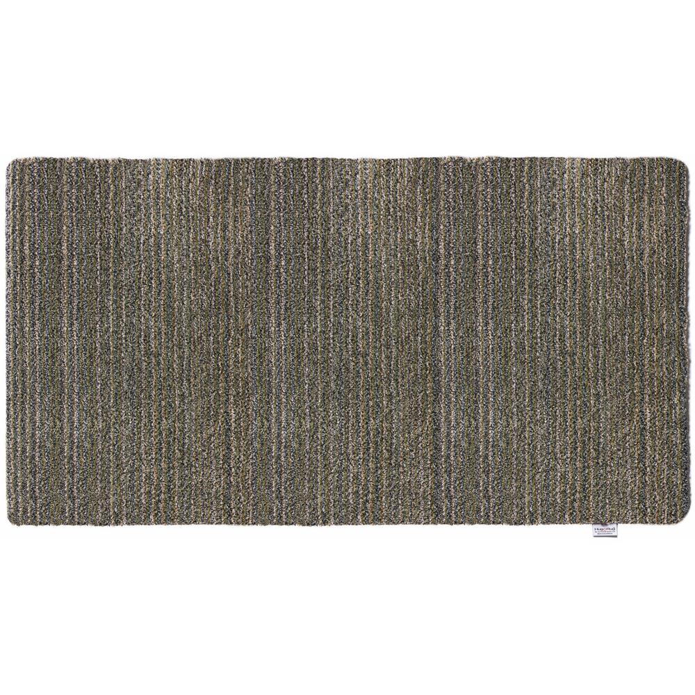 Candy Sage Green Washable Runner- a 100% recycled material runner featuring a subtle striped pattern in shades of grey, beige, and medium green.