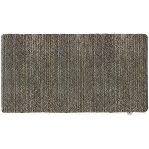 Candy Sage Green Washable Runner- a 100% recycled material runner featuring a subtle striped pattern in shades of grey, beige, and medium green.