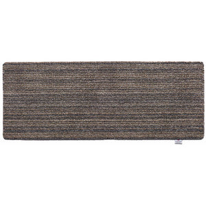 Candy Slate Striped Washable Runner- a 100% recycled material runner featuring a subtle striped pattern in shades of grey, beige, and brown.