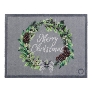 Christmas Wreath Doormat- a cotton doormat featuring a wreath and graphic font.