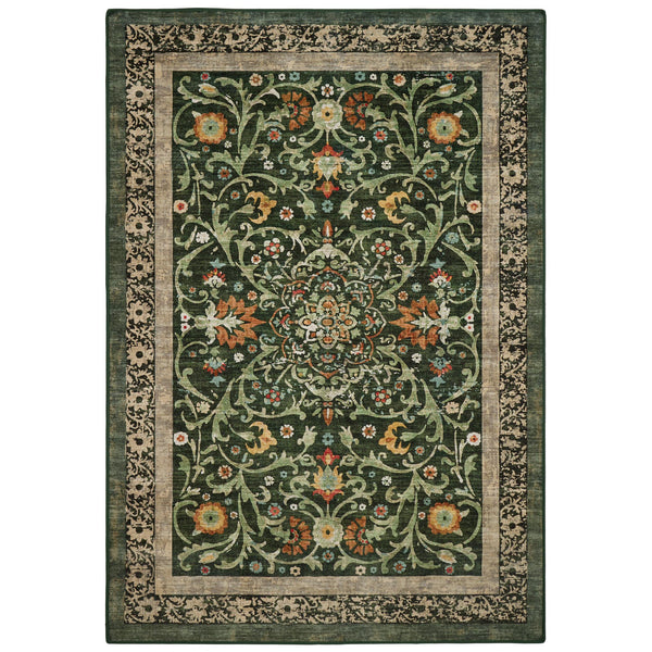 Country Paisley Green Eco-Washable Rug- a green eco -washable rug featuring various florals.