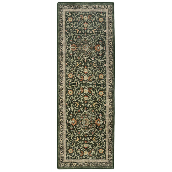 Country Paisley Green Eco-Washable Runner- a green eco -washable runner featuring various florals.