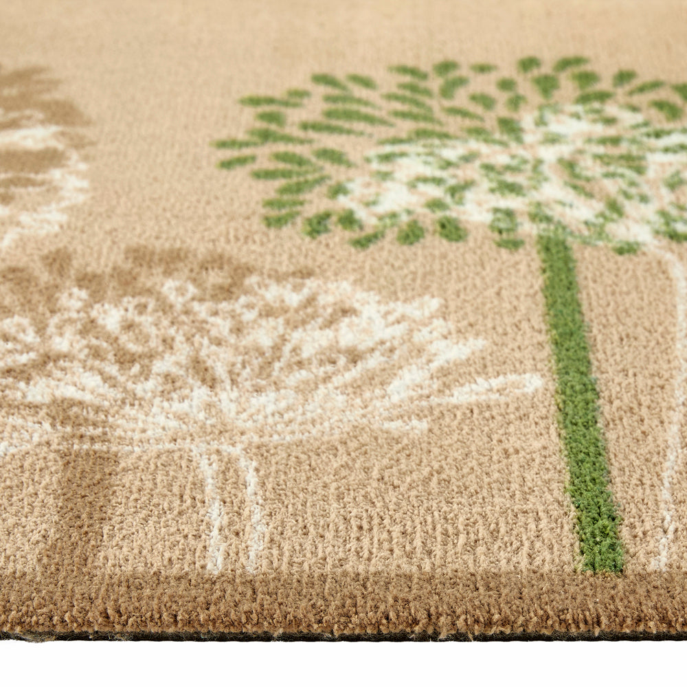 Dandelions Beige Washable Runner- 100% recycled cotton runner featuring hand-painted dandelions against a beige background.