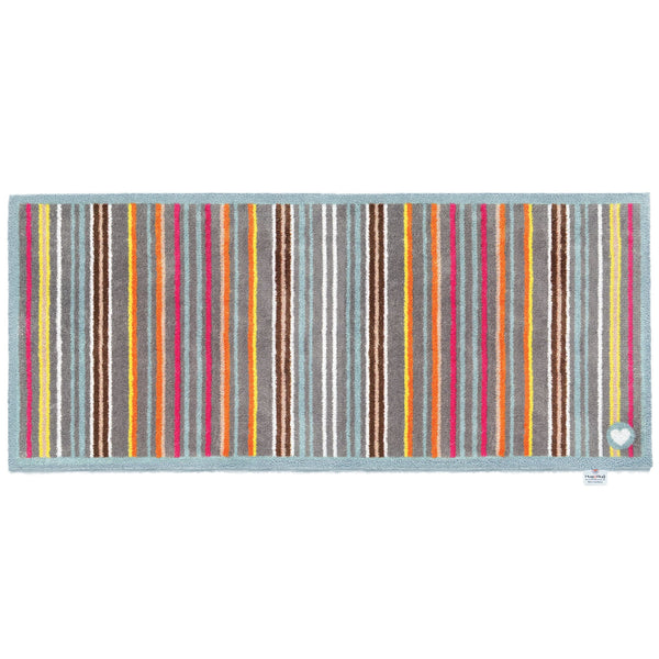 Designer 13 Washable Runner in Grey- a 100% recycled cotton runner featuring bright multicoloured vertical stripes.