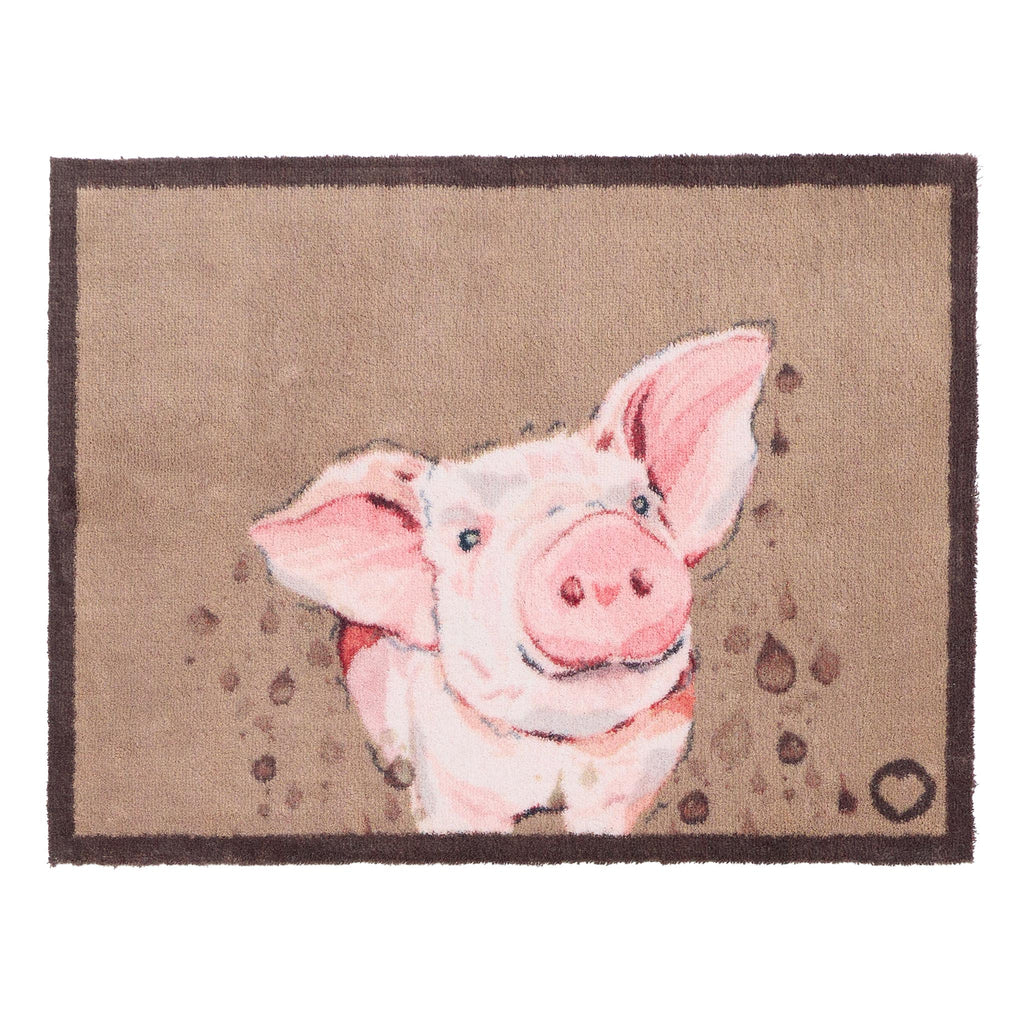 Farmyard Pig Washable Doormat- a cotton washable doormat featuring a pig shaking off mud.