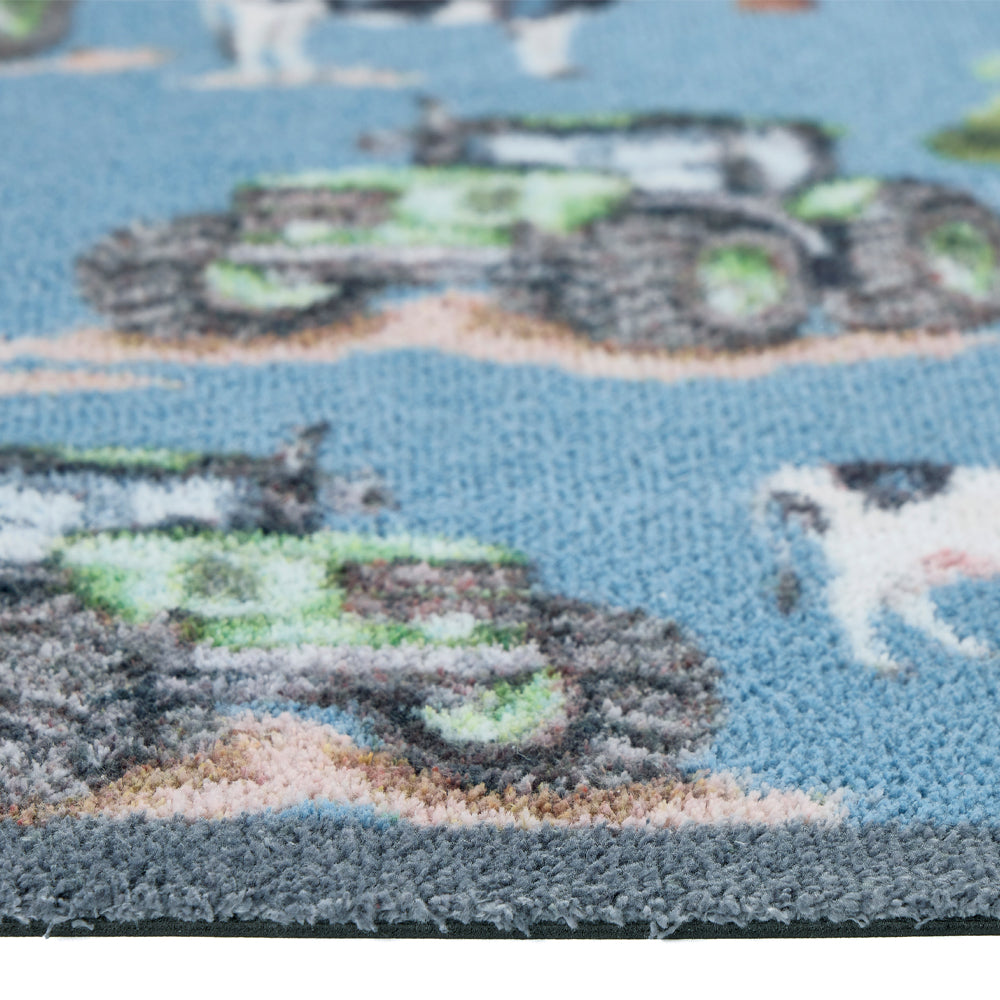 Farmyard Tractors & Cows Blue Doormat 4