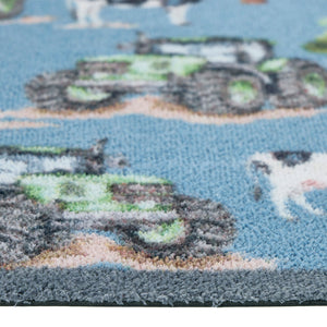 Farmyard Tractors & Cows Blue Doormat 4
