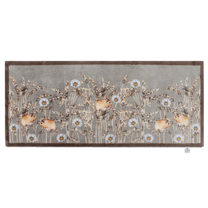 Field Mice 1 Washable Runner in dark grey- a 100% cotton runner featuring beige field mice among long grass and dandelions.