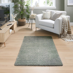My Rug Green Fleck- a washable rug with green and white flecks.