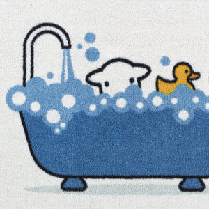 Close up image of the pattern and texture on a Bathtime Herdy washable bath mat from Hug Rug