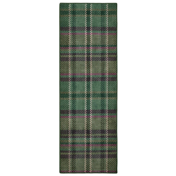 Isla Plaid Emerald Green Eco-Washable runner- a tartan runner in various shades of green.