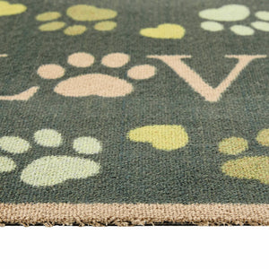 Hug Rug Green Love Paws Washable Doormat Texture Close Up
