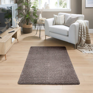 My Rug Mocha Fleck- a washable rug with white and light brown flecks.