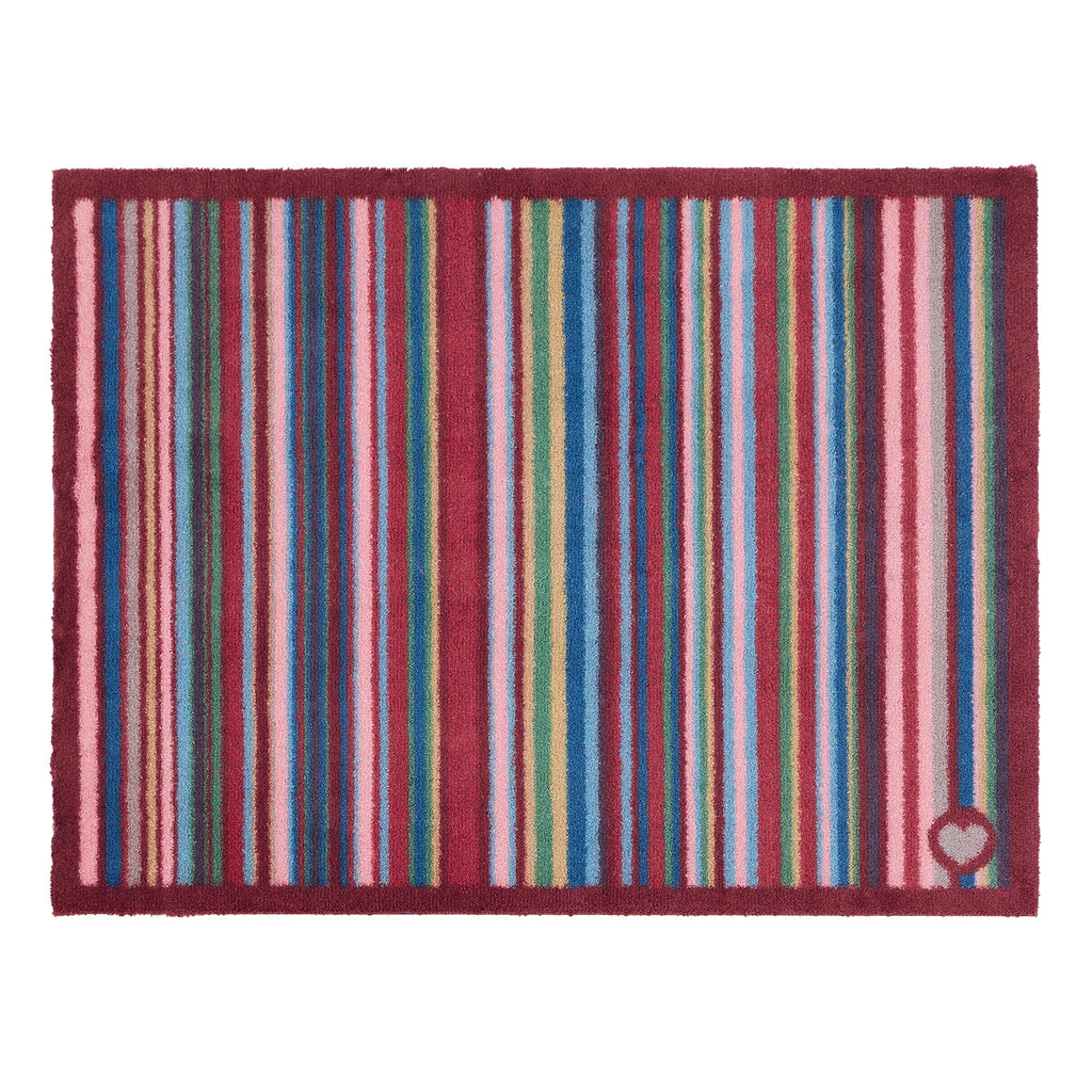 Multi Stripe Red Washable Doormat- a 100% wool cotton doormat with multicoloured stripes.