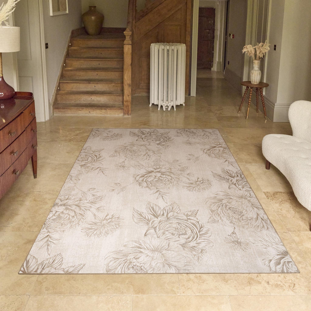Muted Floral Beige Eco-Washable Rug Lifestyle 5