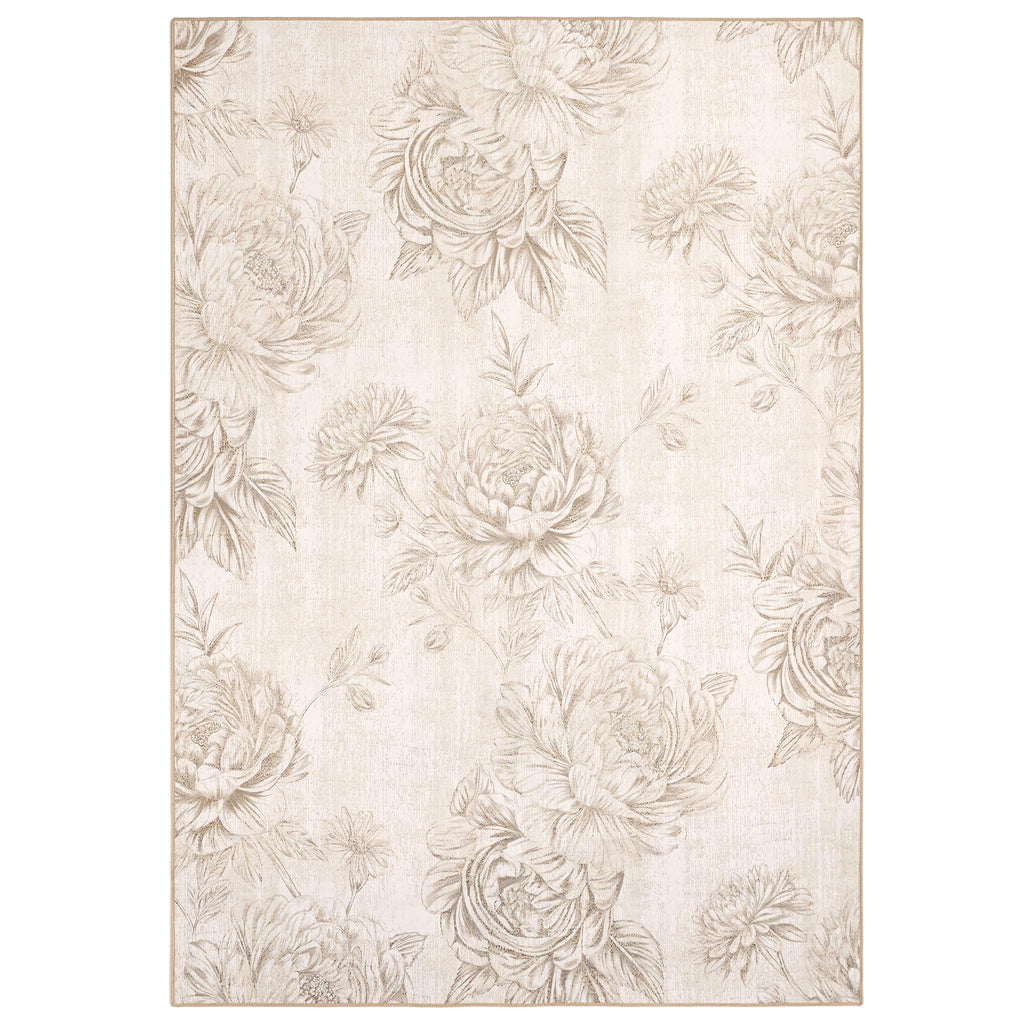 Muted Floral Beige Eco-Washable Rug 1