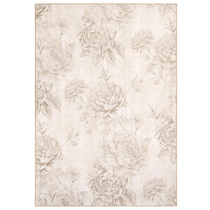 Muted Floral Beige Eco-Washable Rug 1