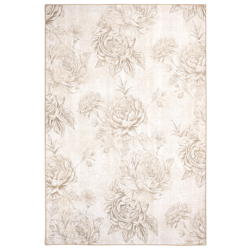 Muted Floral Beige Eco-Washable Rug 9