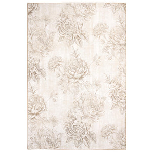 Muted Floral Beige Eco-Washable Rug 9