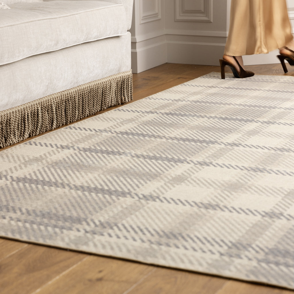 Hug Rug Neutral Isla Plaid Washable Living Room Rug