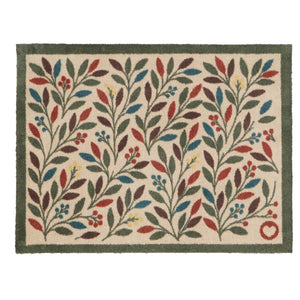 Olive Branch Washable Doormat- a cotton mat featuring multicoloured branches and olives.