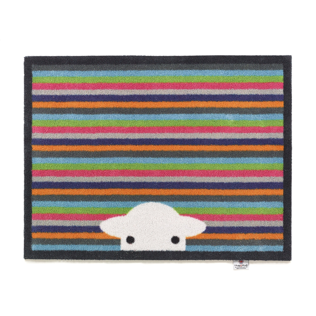 Overhead image of a Peep Stripe Herdy washable doormat from Hug Rug