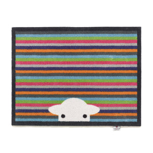 Overhead image of a Peep Stripe Herdy washable doormat from Hug Rug