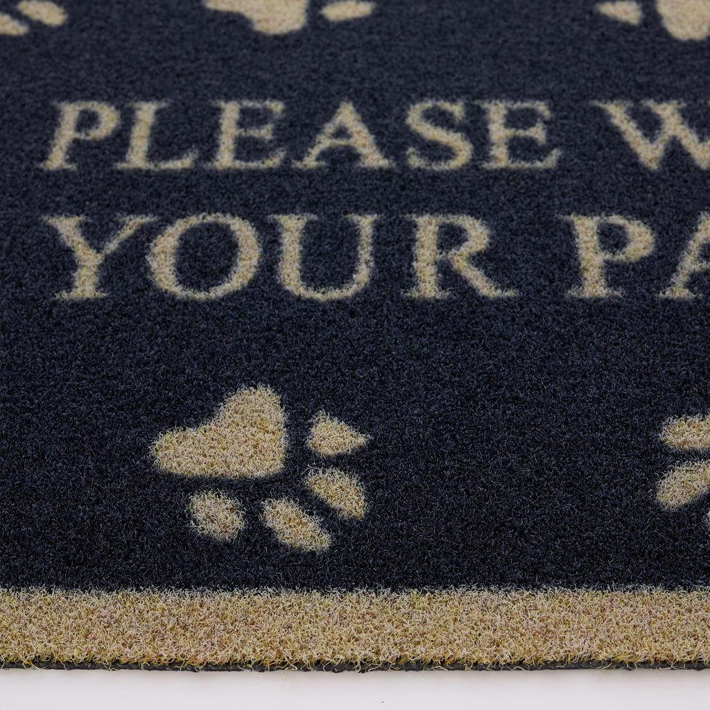 Pet 10 Outdoor Doormat- 100% recycled nylon outdoor doormat featuring graphic font and paw prints.