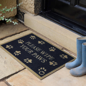 Pet 10 Outdoor Doormat- 100% recycled nylon outdoor doormat featuring graphic font and paw prints.