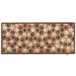 Pet 45 Paws Heart Washable Runner- a 100% recycled cotton runner featuring multi-coloured paw prints in a multi-directional pattern.