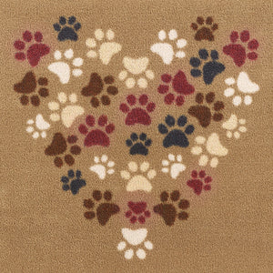 Close up image of the dog print pattern on the brown Pet 45 washable doormat from Hug Rug
